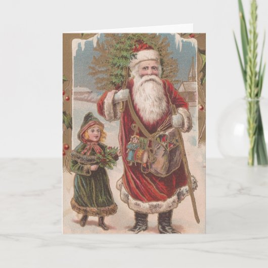 Kerstman en kind Feestdagen Kaart (Voorkant)