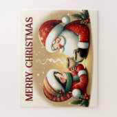 Kerstman en kind genieten van warme chocolademelk legpuzzel (Verticaal)