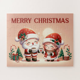 Kerstman en kind genieten van warme chocolademelk legpuzzel