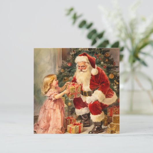 kerstman en kind kerst Kaart (Staand voorkant)