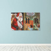 Kerstman en Kind kijken naar Chimney Canvas Afdruk (Insitu (Houten vloer))
