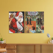 Kerstman en Kind kijken naar Chimney Canvas Afdruk (Insitu (Woonkamer))
