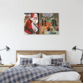Kerstman en Kind kijken naar Chimney Canvas Afdruk (Insitu (Slaapkamer))
