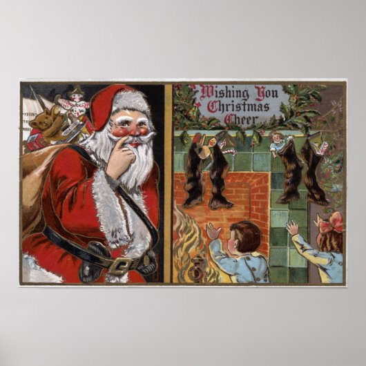 Kerstman en Kind kijken naar Chimney Poster (Voorkant)