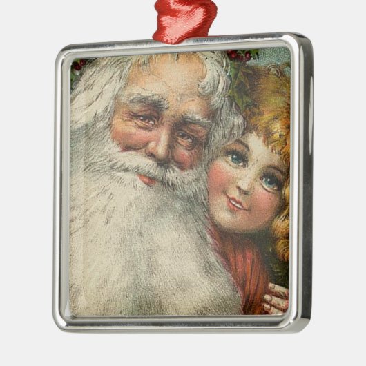 Kerstman en kind Metalen Ornament (Links)