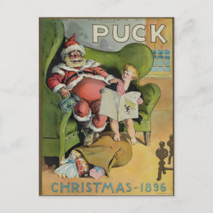 Kerstman en kind op vintage Puck Magazine Kerstmis Briefkaart