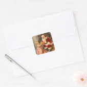 Kerstman en kind Vintage Kerstmis Vierkante Sticker (Envelop)