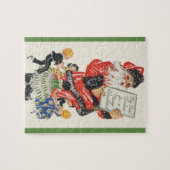 Kerstman en kinderen dansen op vintage Kerstmis Legpuzzel (Horizontaal)