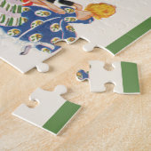 Kerstman en kinderen dansen op vintage Kerstmis Legpuzzel (Zijkant)