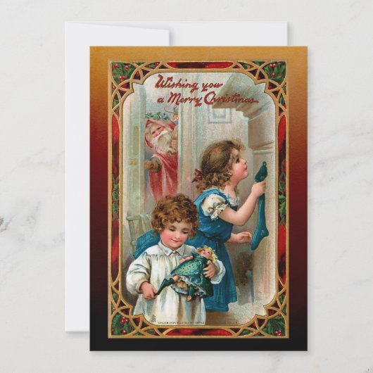  kerstman en kinderen feestdagenkaart (Voorkant)