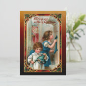  kerstman en kinderen feestdagenkaart (Staand voorkant)