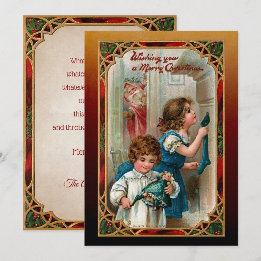  kerstman en kinderen feestdagenkaart (Voorkant / Achterkant)