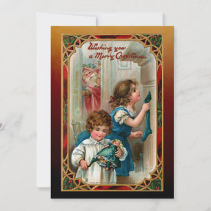  kerstman en kinderen feestdagenkaart