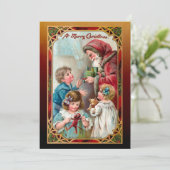  kerstman en kinderen feestdagenkaart (Staand voorkant)