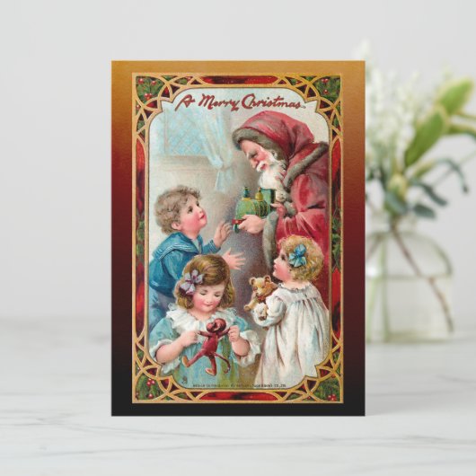  kerstman en kinderen feestdagenkaart (Staand voorkant)