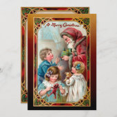  kerstman en kinderen feestdagenkaart (Voorkant / Achterkant)