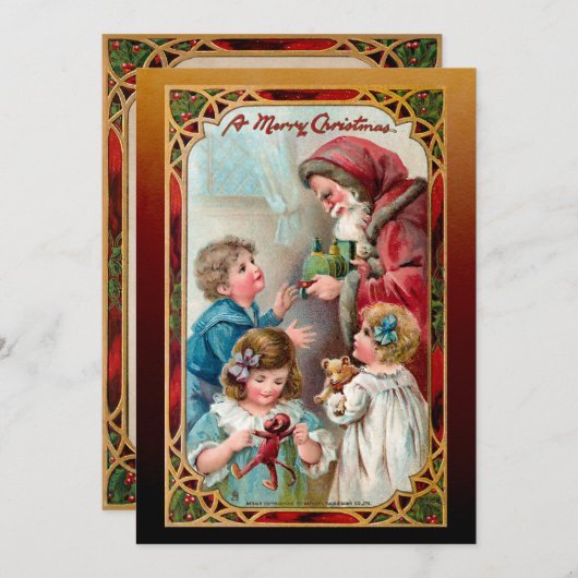 kerstman en kinderen feestdagenkaart (Voorkant / Achterkant)