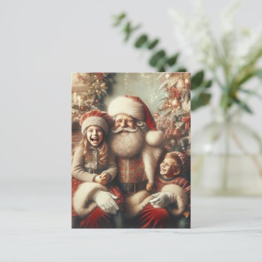  kerstman en kinderen feestdagenkaart (Staand voorkant)