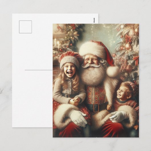 kerstman en kinderen feestdagenkaart (Voorkant / Achterkant)