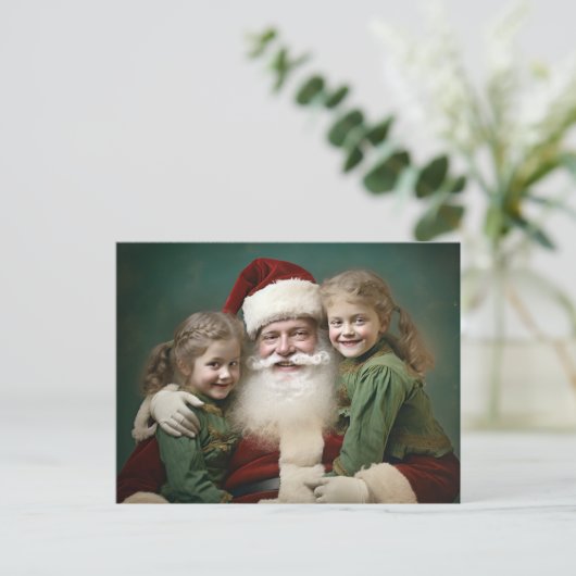 kerstman en kinderen feestdagenkaart (Staand voorkant)