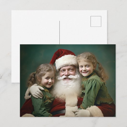  kerstman en kinderen feestdagenkaart (Voorkant / Achterkant)