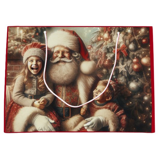  kerstman en kinderen groot cadeauzakje (Voorkant)