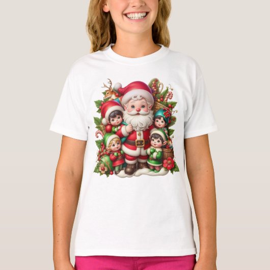 Kerstman en kinderen t-shirt (Voorkant)