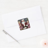  kerstman en kinderen vierkante sticker (Envelop)