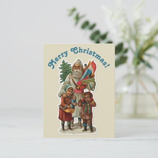  kerstman en Kinderen voor kerstuitnodiging Briefkaart (Staand voorkant)