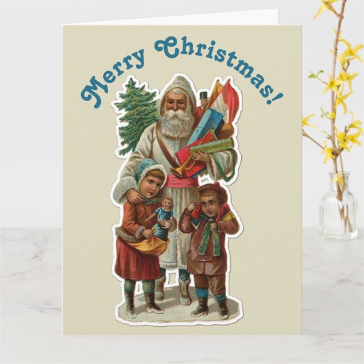  kerstman en Kinderen voor kerstuitnodiging Kaart (Gele Bloem)