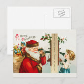  kerstman en klein meisje aan de telefoon feestdagenkaart (Voorkant / Achterkant)