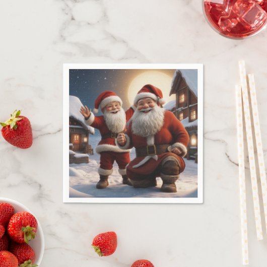 Kerstman en kleine helper kerstontwerp servet (Insitu)