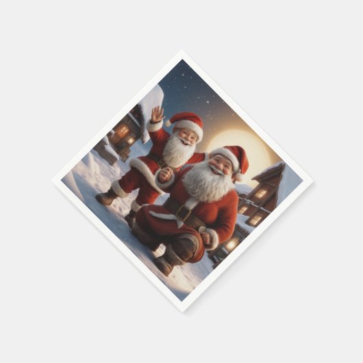 Kerstman en kleine helper kerstontwerp servet (Hoek)