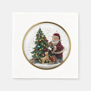 Kerstman en knuffel Puppy Kerstboom Ontwerp Servet