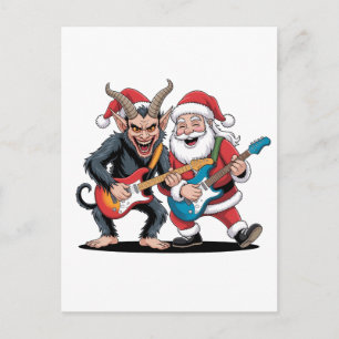 Kerstman en Krampus Kerstrock Kwaad Feestdagenkaart