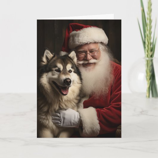 Kerstman en Malamute Feestdagen Kaart (Voorkant)