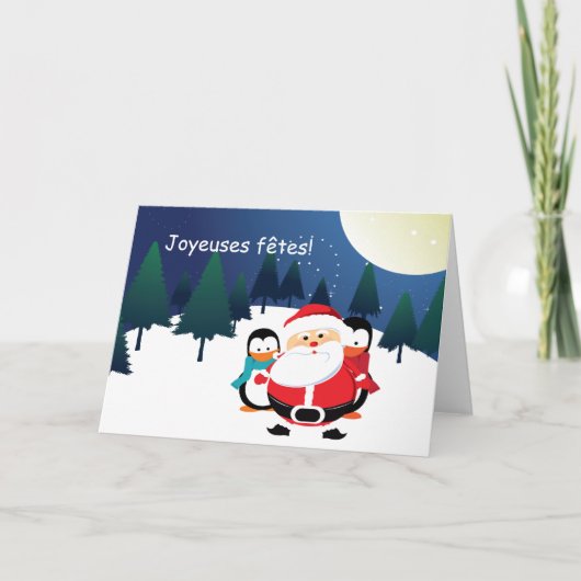 Kerstman en Manchot Santa Claus Feestdagen Kaart (Voorkant)