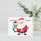 Kerstman en Manchot Santa Claus Feestdagenkaart (Staand voorkant)