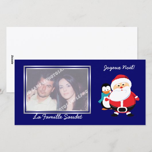 Kerstman en Manchot Santa Claus fotocards Feestdagenkaart (Voorkant / Achterkant)