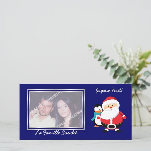 Kerstman en Manchot Santa Claus fotocards Feestdagenkaart (Staand voorkant)