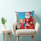 Kerstman en meisje met een cadeautas kussen (Stoel)
