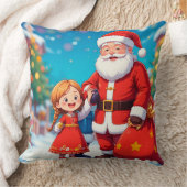 Kerstman en meisje met een cadeautas kussen (Deken)