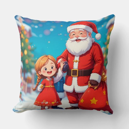 Kerstman en meisje met een cadeautas kussen (Voorkant)