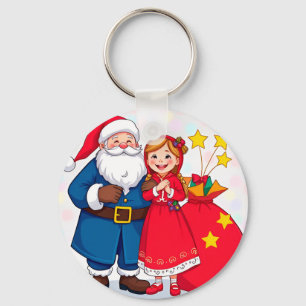 Kerstman en meisje met een cadeautas sleutelhanger