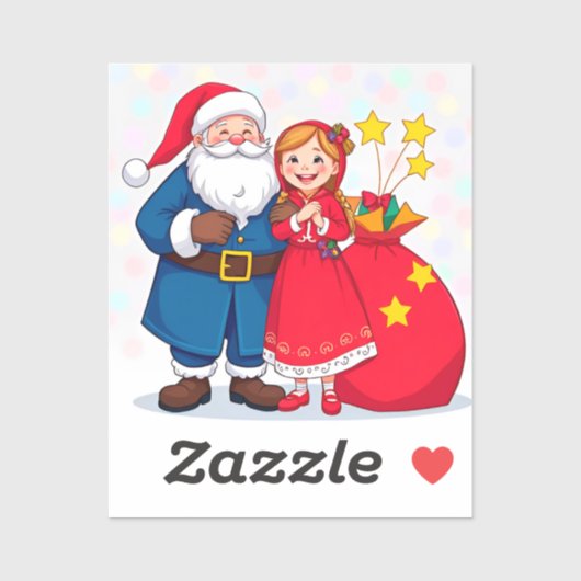 Kerstman en meisje met een cadeautas sticker (Vel)