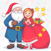 Kerstman en meisje met een cadeautas sticker (Voorkant)