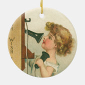  Kerstman en meisje met telefonische kerstmis Keramisch Ornament (Achterkant)