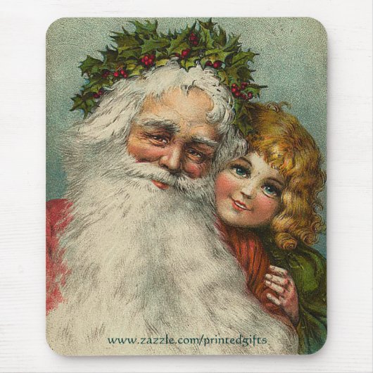 Kerstman en meisje: Mousepad Gift Muismat (Voorkant)
