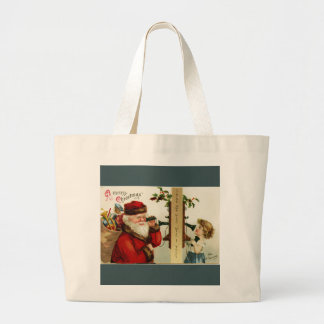 Kerstman en meisje op de telefoon Grote Tote Bag