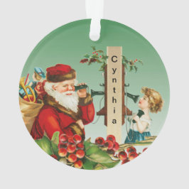  Kerstman en meisje op telefoon met naam Ornament
